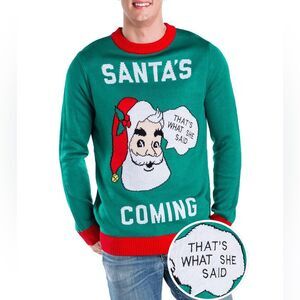 New MEN'S SANTA'S COMING UGLY CHRISTMAS SWEATER by tipsy elves sz L